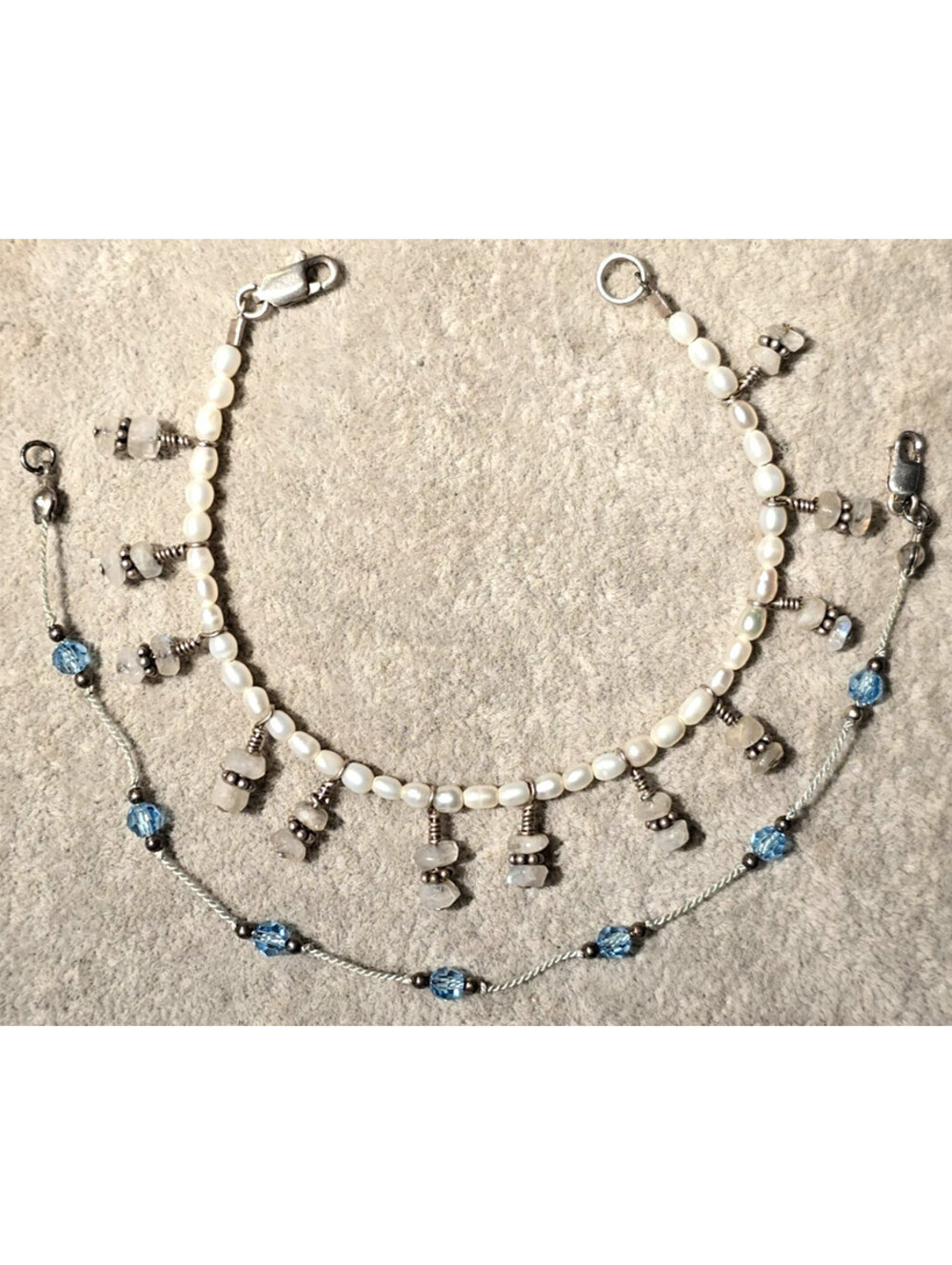 2pc Artisan Hand Made Bracelets Sterling Silver Moonstone Pearls Crystal Bead